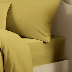 Drap housse b35 lin & coton 160 g/m² uni jaune Le metis francais curry