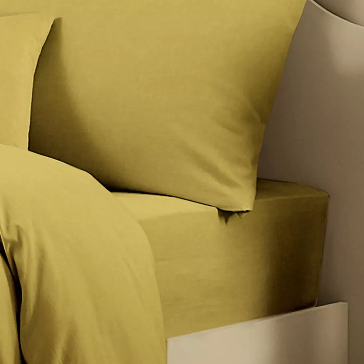 Drap housse b35 lin & coton 160 g/m² uni jaune Le metis francais curry