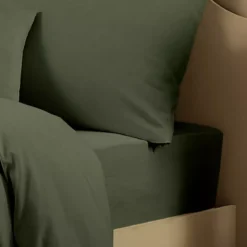 Drap housse b35 lin & coton 160 g/m² uni vert Le metis francais kaki