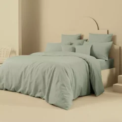 Drap housse b35 lin & coton 160 g/m² uni vert Le metis francais verde