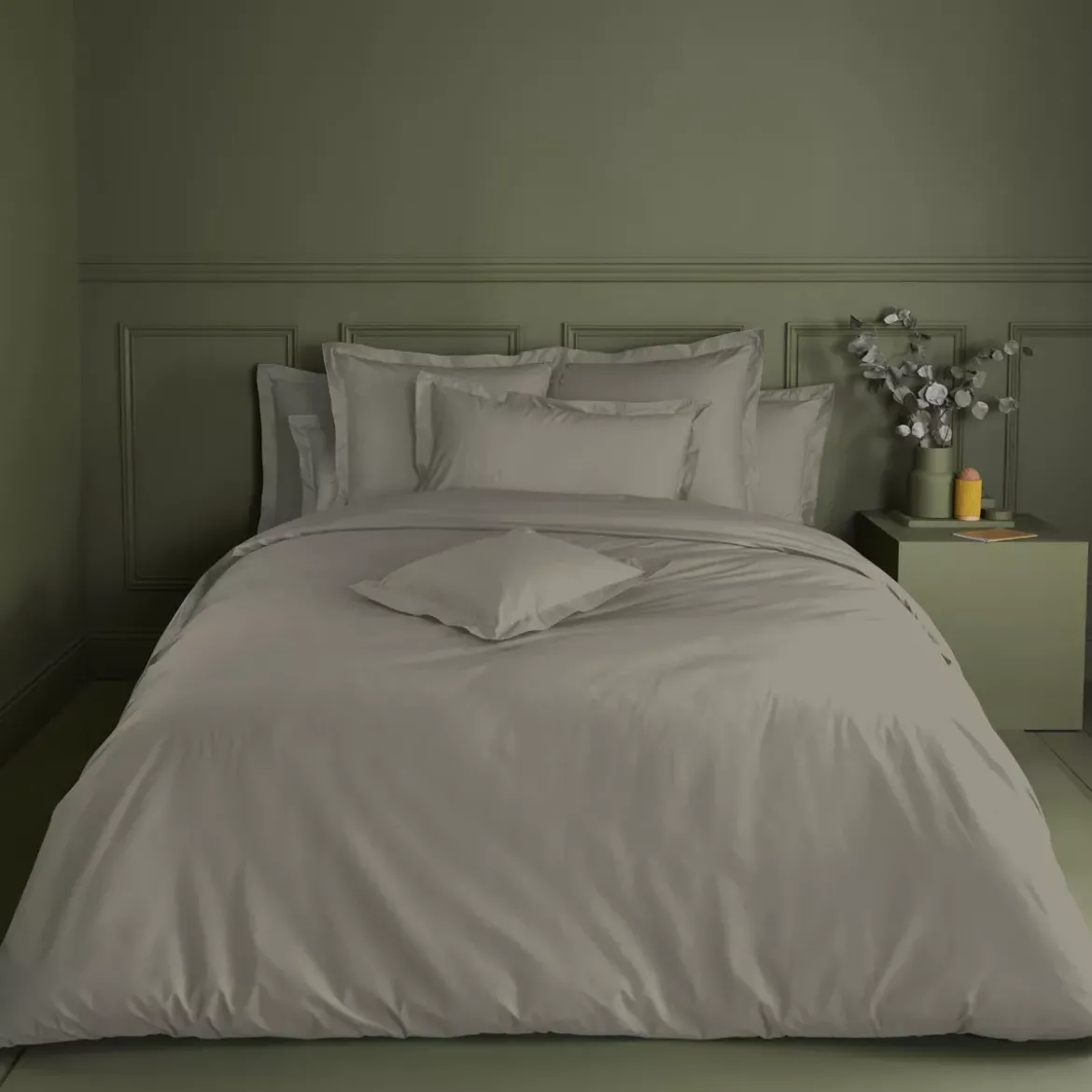 Drap housse b46 percale de coton uni brun Olana pin