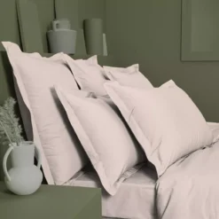 Drap housse b46 percale de coton uni rose Olana petale