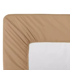 Drap housse b40 percale de coton uni marron La percale caramel