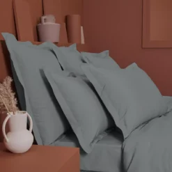 Drap housse b50 percale de coton uni anthracite La percale francaise acier