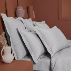 Drap housse b50 percale de coton uni gris La percale francaise platine