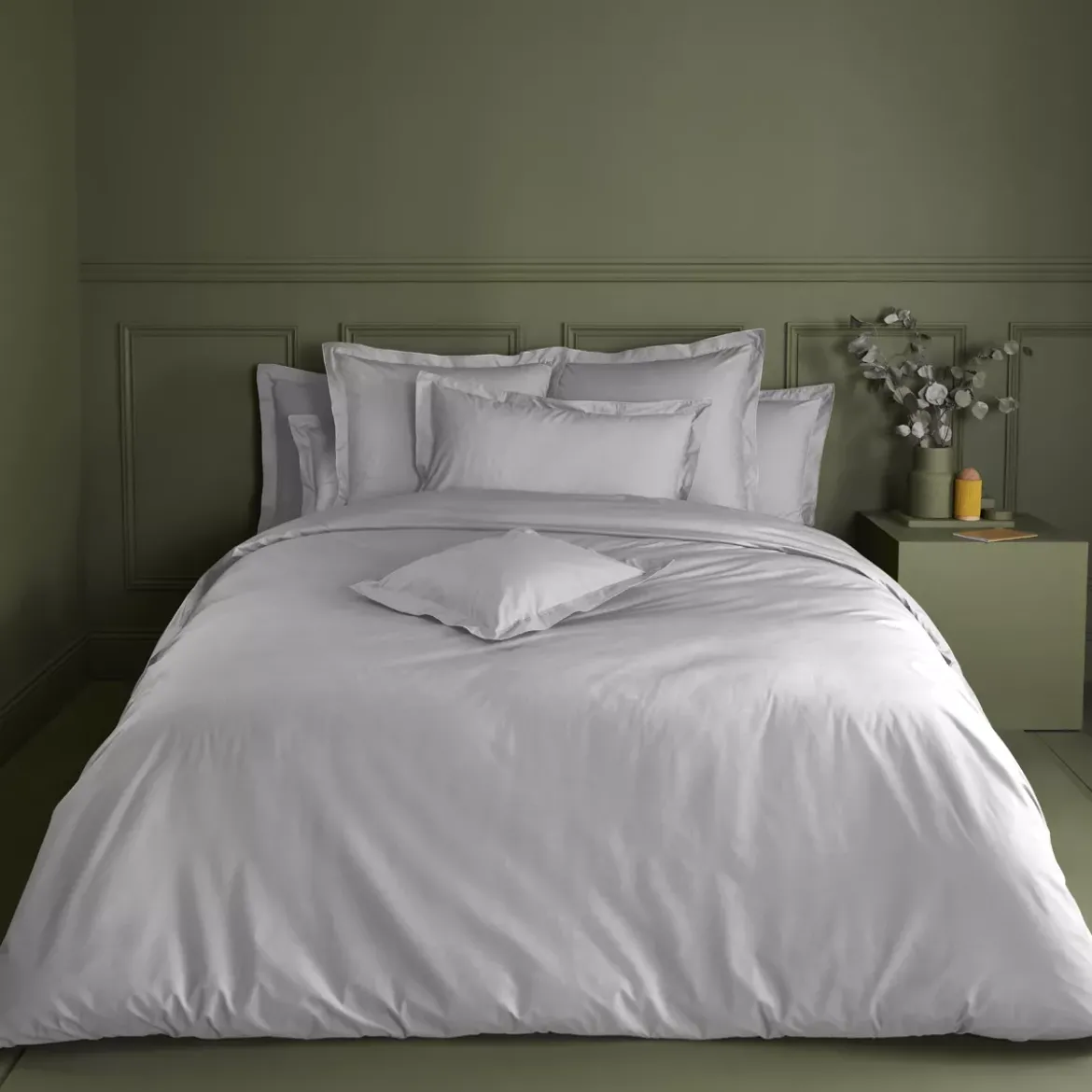 Drap housse b40 percale de coton uni gris La percale francaise platine