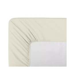 Drap housse b30 percale de coton uni ecru La percale francaise blanc casse