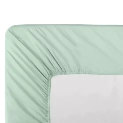 Drap housse b30 percale de coton uni bleu vert La percale francaise givre