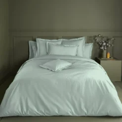 Drap housse b30 percale de coton uni bleu vert La percale francaise givre