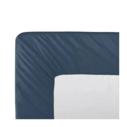 Drap housse b30 percale de coton uni bleu La percale francaise ocean