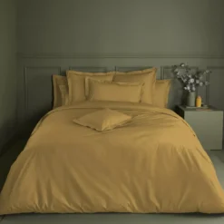 Drap housse b30 percale de coton uni jaune La percale francaise safran