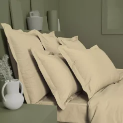 Drap housse b30 percale de coton uni beige La percale francaise beige clair