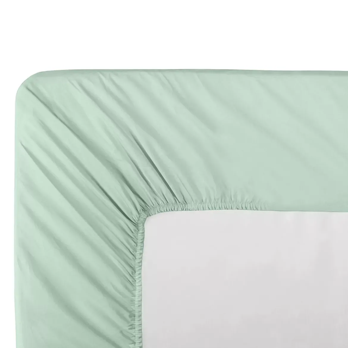 Drap housse b40 percale de coton uni bleu vert La percale francaise givre