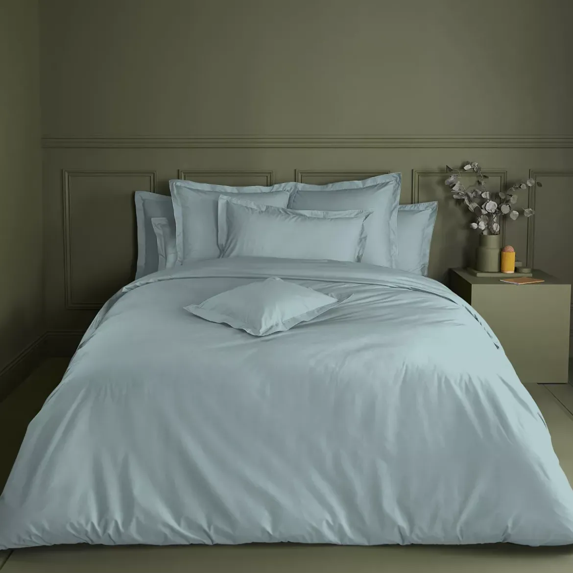 Drap housse b40 percale de coton uni bleu La percale francaise bleu aqua