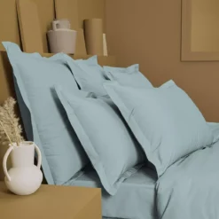 Drap housse b40 percale de coton uni bleu La percale francaise bleu aqua
