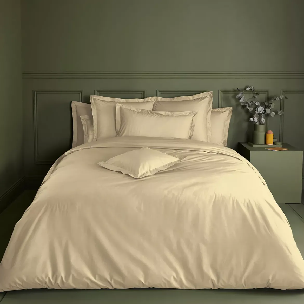Drap housse b40 percale de coton uni beige La percale francaise beige clair