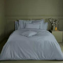 Drap housse b35 percale de coton uni bleu gris Giulia givre