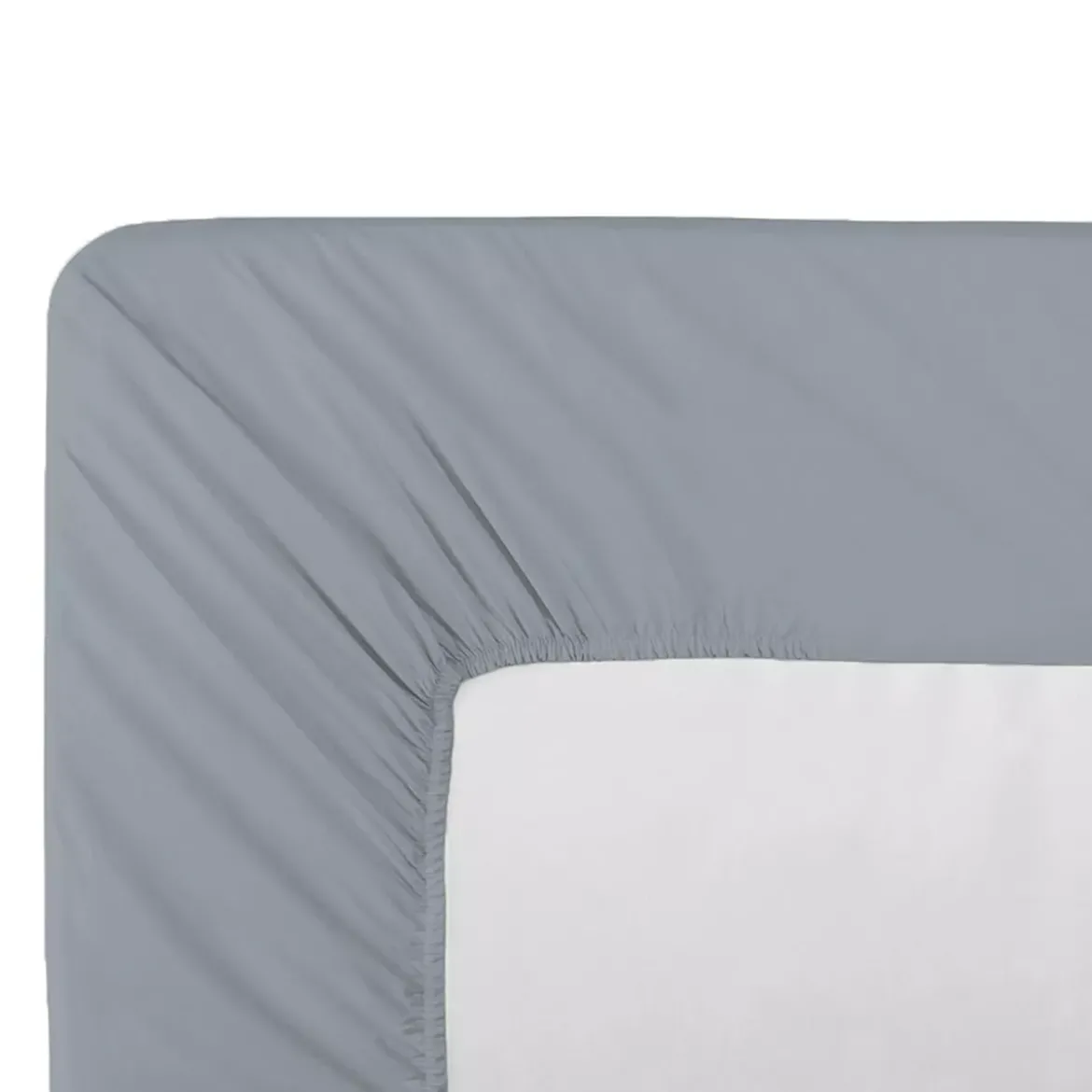 Drap housse b35 percale de coton uni bleu gris Giulia givre