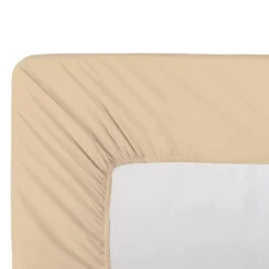 Drap housse b35 percale de coton uni beige Giulia stone