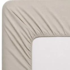 Drap housse b35 pur coton lavé tissé teint beige Chambray naturel
