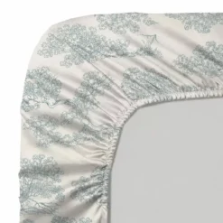 Drap housse b35 satin de coton 115 g/m² imprimé beige bleu Utopie encre