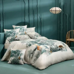 Drap housse b35 satin de coton 115 g/m² imprimé beige bleu Utopie encre