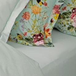 Drap housse b35 satin de coton imprimé multicolore Primavera vert d'eau