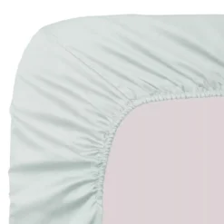 Drap housse b35 satin de coton imprimé multicolore Primavera vert d'eau