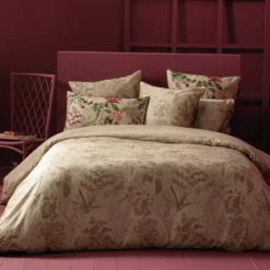 Drap housse b35 satin de coton imprimé beige Parfum d'orchidee grege
