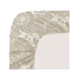 Drap housse b30 satin de coton imprimé blanc beige Flower power white