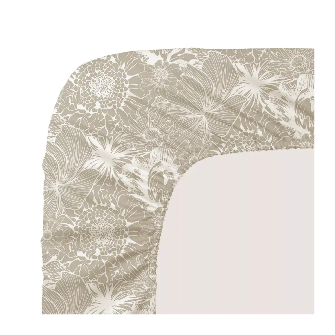 Drap housse b30 satin de coton imprimé blanc beige Flower power white