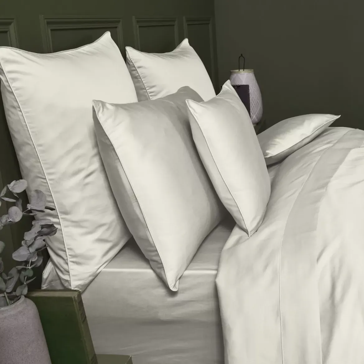 Drap housse b40 satin de coton uni ivoire Ava uni angora