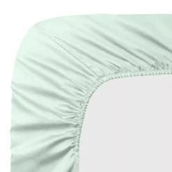 Drap housse b40 satin de coton uni bleu Ava uni lagon