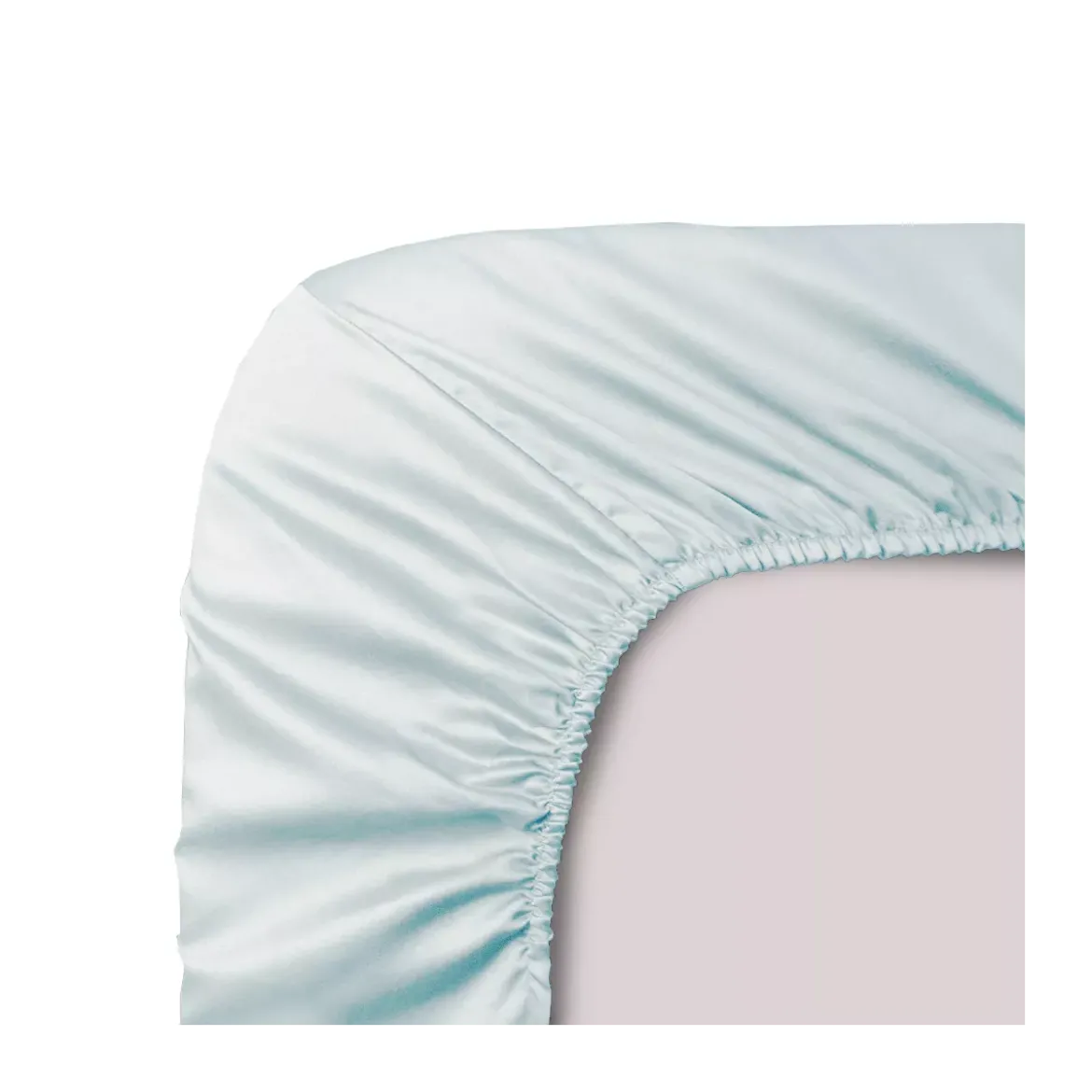 Drap housse b30 satin de coton uni bleu Ava uni mint