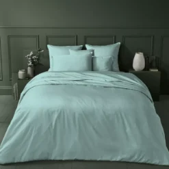 Drap housse b50 satin de coton uni bleu Ava uni mint