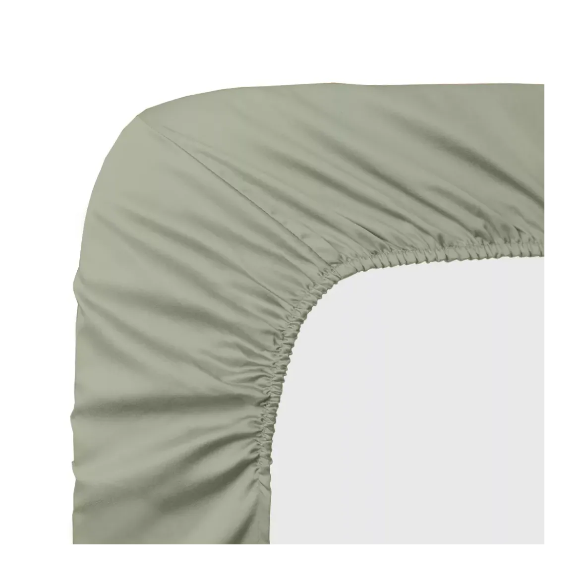 Drap housse b50 satin de coton uni vert Ava uni lichen