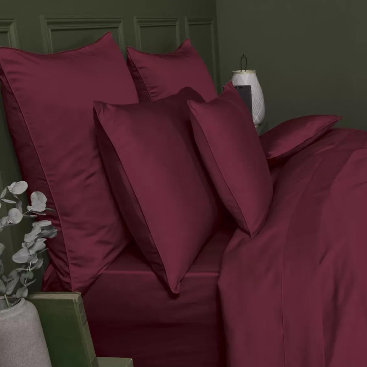 Drap housse b30 satin de coton uni rouge Ava uni dahlia
