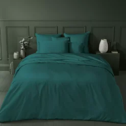 Drap housse b30 satin de coton uni vert Ava uni canard