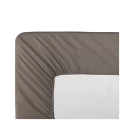 Drap housse duo percale de coton uni brun Olana pin