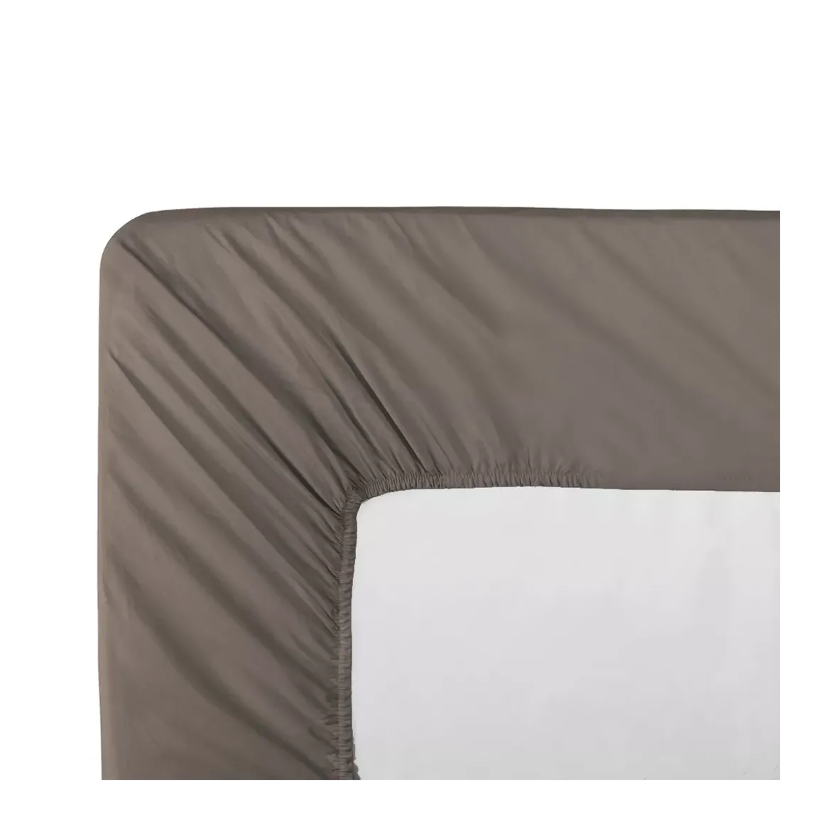 Drap housse duo percale de coton uni brun Olana pin
