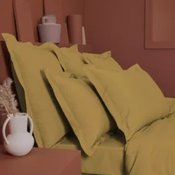 Drap housse duo percale de coton uni jaune La percale francaise safran
