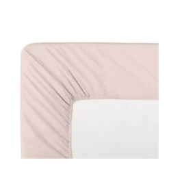 Drap housse duo percale de coton uni rose Olana petale
