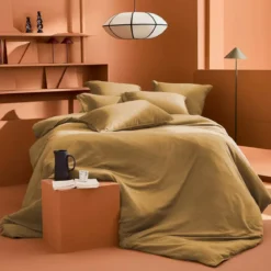 Drap plat gaze de coton lavé uni marron Malia houblon