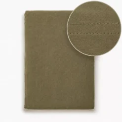 Drap plat gaze de coton lavé uni vert Malia kaki