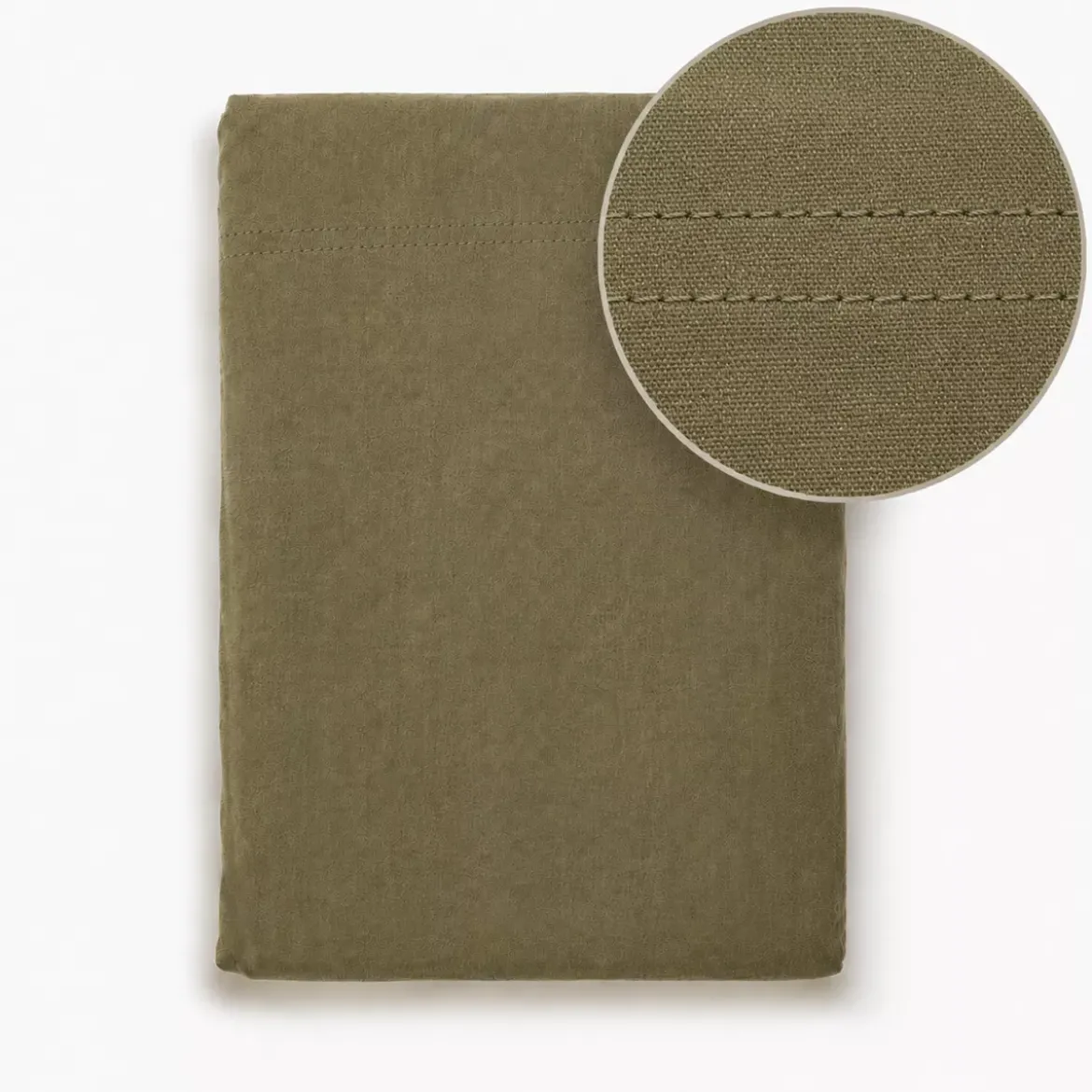 Drap plat gaze de coton lavé uni vert Malia kaki