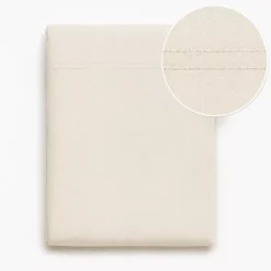 Drap plat gaze de coton lavé uni beige Malia lin