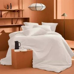 Drap plat gaze de coton lavé uni blanc Malia neige