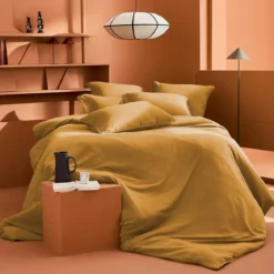 Drap plat gaze de coton lavé uni jaune Malia curry