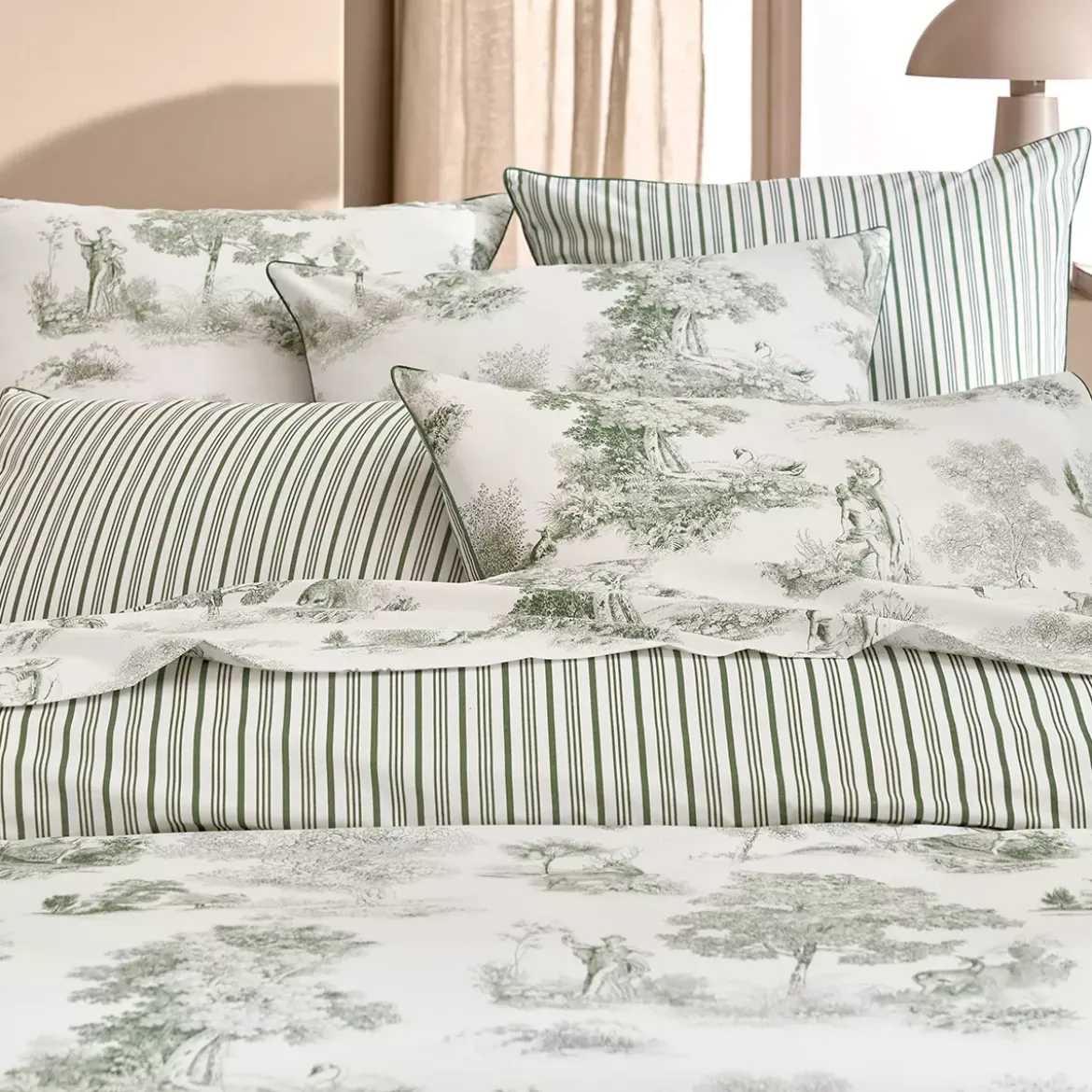 Drap plat percale de coton imprimé vert Poesie verde