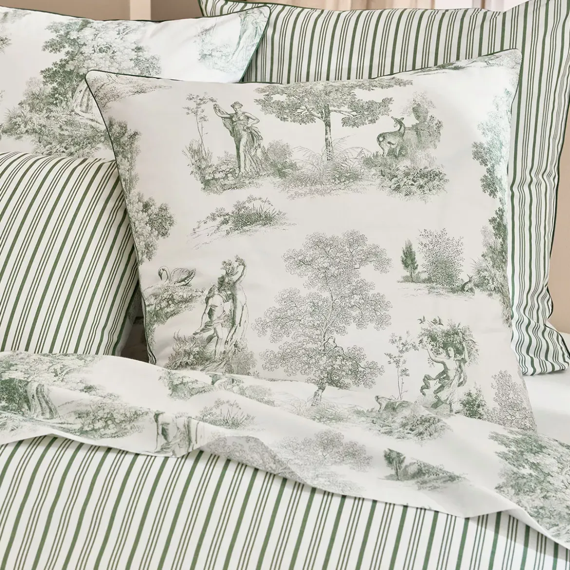 Drap plat percale de coton imprimé vert Poesie verde
